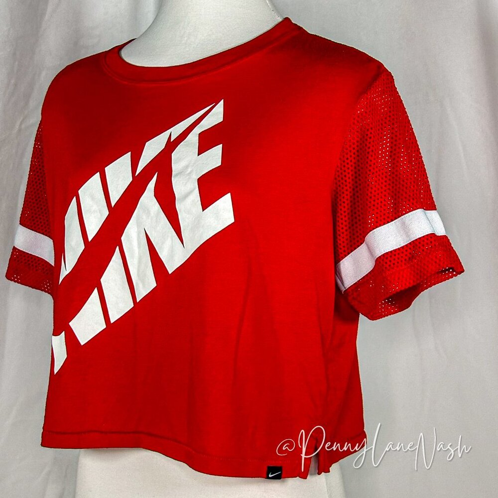 Nike Prep Mesh Cropped Tee, Red/White - Picture 11 of 11